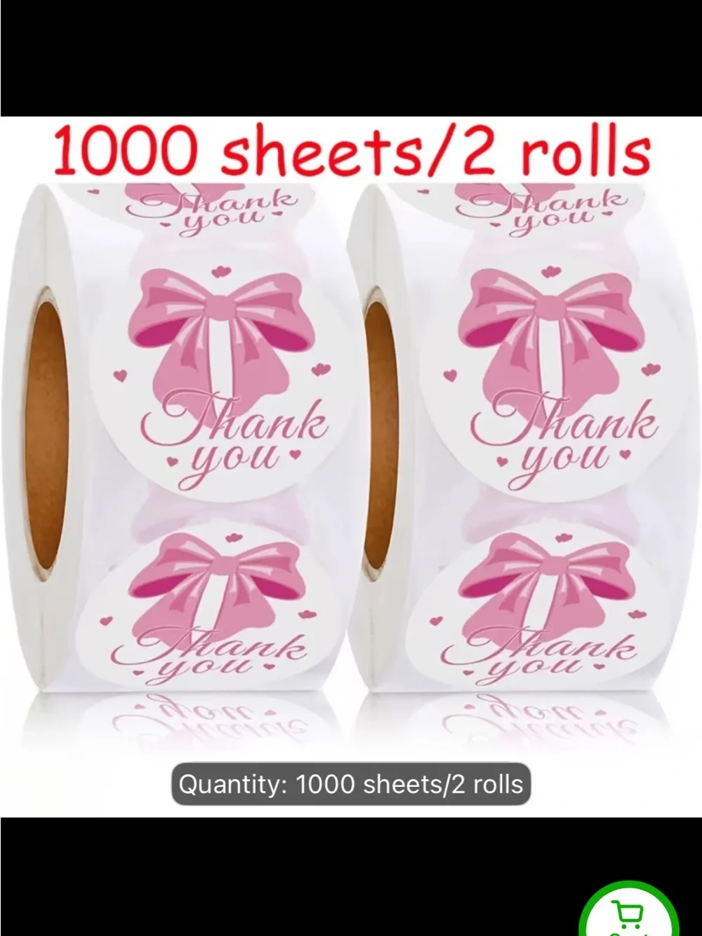 Pink Bow 500 Thank You Sticker Rolls for Gift Packaging